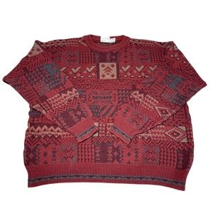 VTG Giorgio di Firenze Sweater Mens XL Italy Pullover Fair Isle Wool Acrylic Red